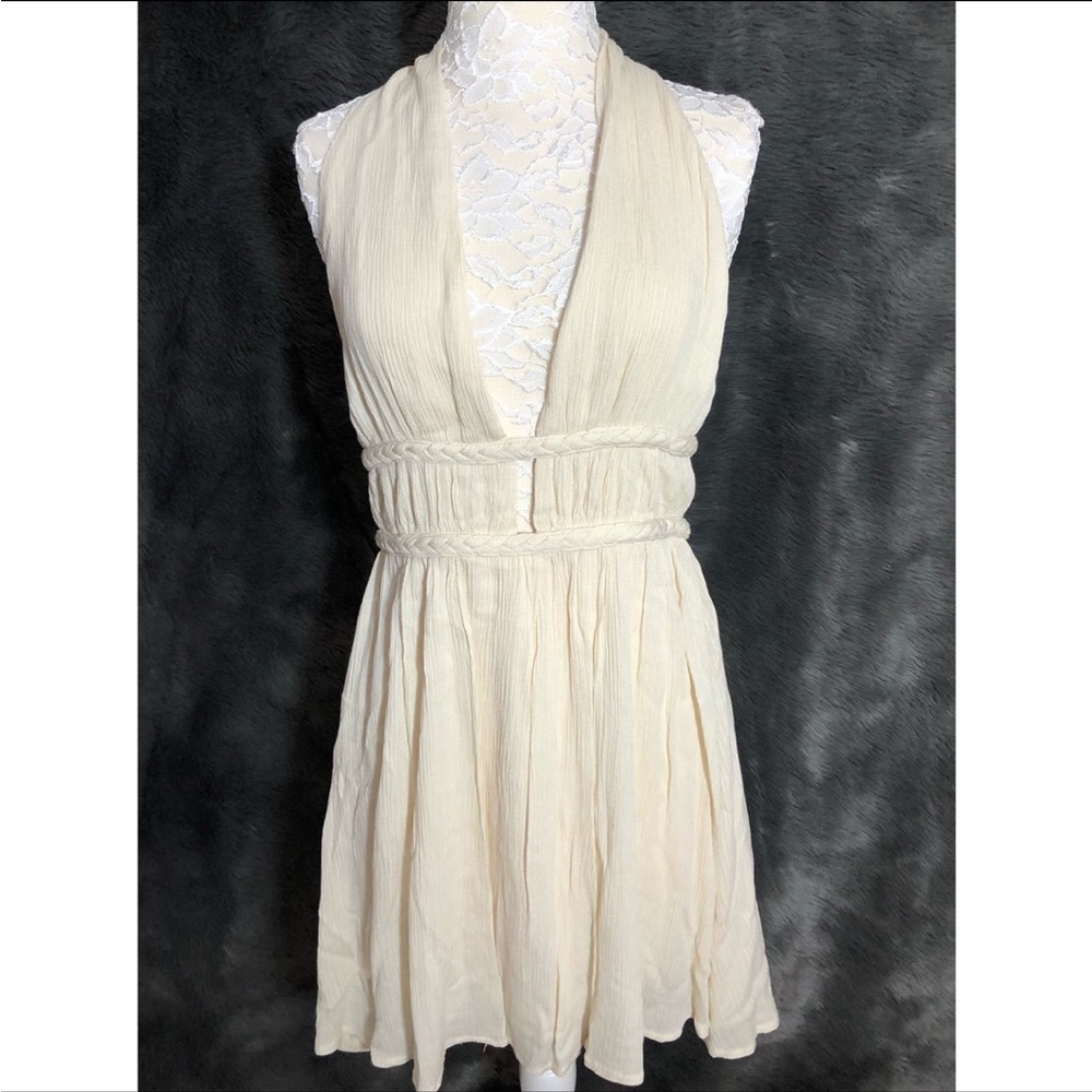 Cream Halter Dress with Open Back